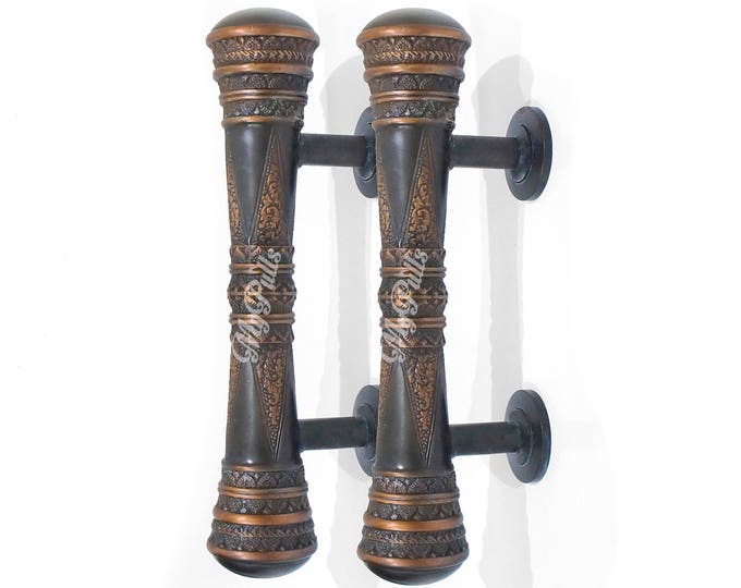 11.00" Pair Brass Victorian Door Handle | Front Entry Door Handle with Copper Color Finishing Door Handle