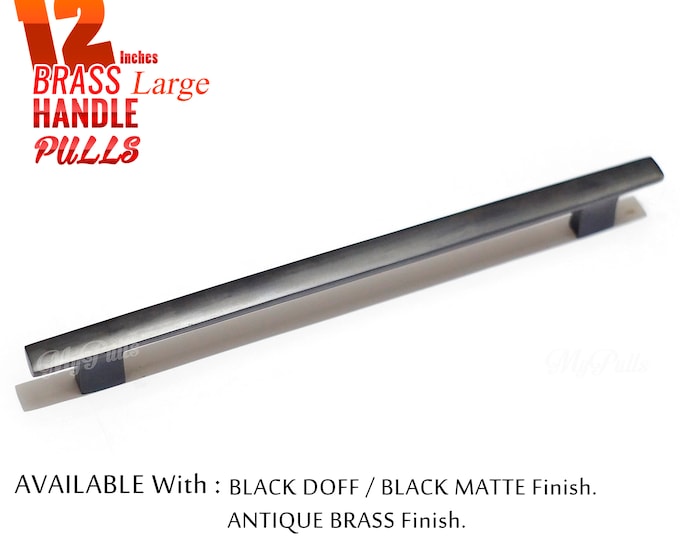 12.00" 1 pcs Solid Brass Strong Bar Pull Handle Closet Cabinet Dresser Door Pulls - Black Doff Finish and Original Brass Color