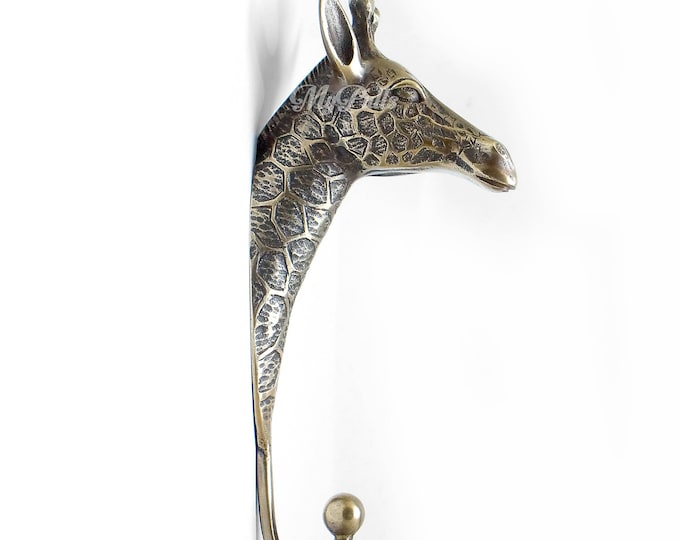 8.54" Solid Brass Giraffe Animal hook Strong Wall Mount Coat Hat Hook
