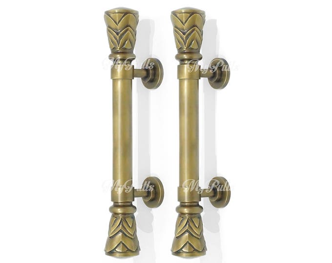 15.94" inches Pair / 2 pcs Solid Brass Palm Tree Door Handle Pulls | Front Door Brass Handle Hardware