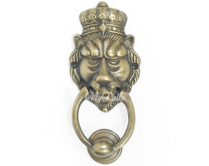 6.22" inches Solid Brass Lion King Head Front Door Knocker | Door Hanger Decor