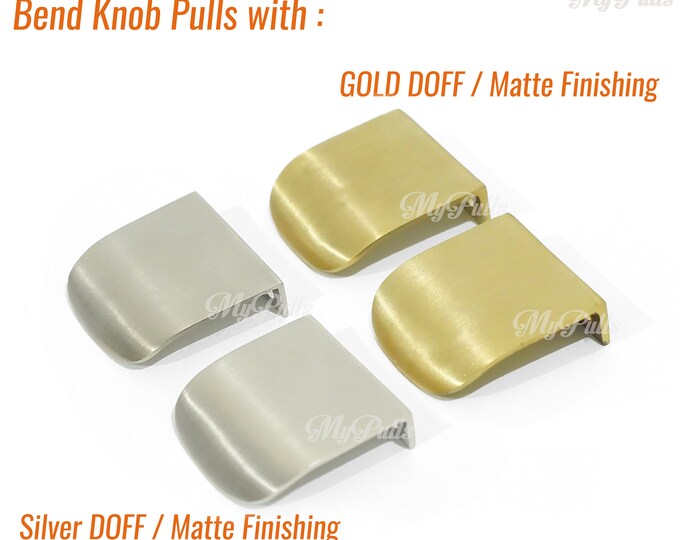 Set of 4 pcs Solid Brass Bend Pull knob with Silver Doff / Gold Doff Matte Finishing Cabinet Drawer Dresser Brass Knob Pulls