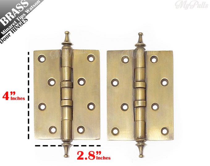 4.00" inches Set of 2 Solid Brass Minaret Tips Watson Door Hinges Brass hinges Door Hinges, Gate Hinges, Barn Door Hinges