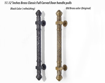 17.12" in Solid Brass Classic Detailed Full Carved Entry Door Handle Pull Hardware Cabinet Brass Door Handle