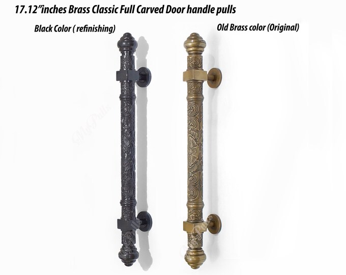 17.12" in Solid Brass Classic Detailed Full Carved Entry Door Handle Pull Hardware Cabinet Brass Door Handle