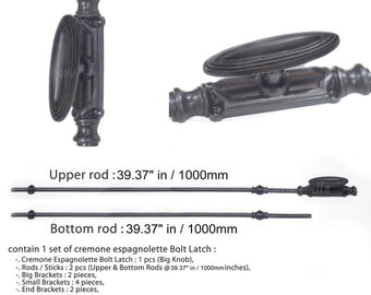 Solid Brass French Cremone Espagnolette Bolt Latch Black Matte Doff Finish Door Lock and Brass Rod Set