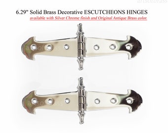 Solid Brass Decorative Hinges Medieval Escutcheons - 6.29" Hinges Set Of Wooden Hinges