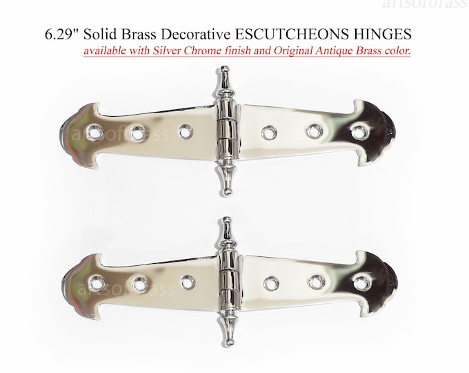 Solid Brass Decorative Hinges Medieval Escutcheons - 6.29" Hinges Set Of Wooden Hinges