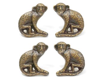 2 pairs SOLID BRASS Monkey Park Animal Knobs Cabinet Drawer Handle Pulls