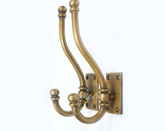 6.50" Set of 2 pcs SOLID BRASS Retro Strong Wall Mount Strong Hook Antique Brass Wall Coat Hat Hook
