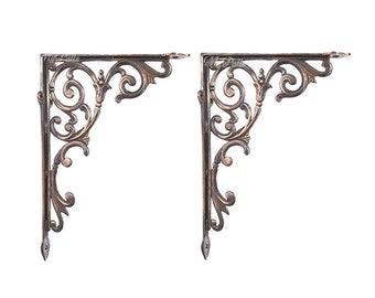 10.23" 2 pcs SOLID BRASS Wall Shelf Bracket | Antique Copper Classic Swirl Brass Floating Shelves Decor