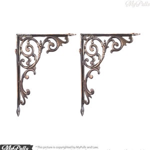 10.23&quot; 2 pcs SOLID BRASS Wall Shelf Bracket | Antique Copper Classic Swirl Brass Floating Shelves Decor