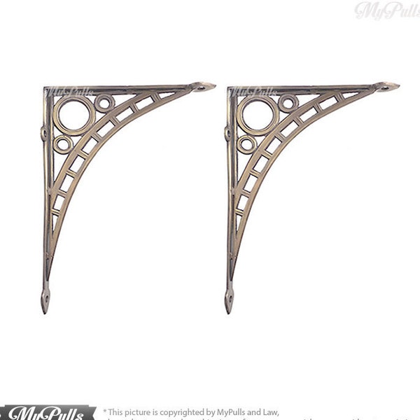 9.84" 2 pcs SOLID BRASS Wall Shelf Bracket - Art Deco Brass Floating Shelves Decor