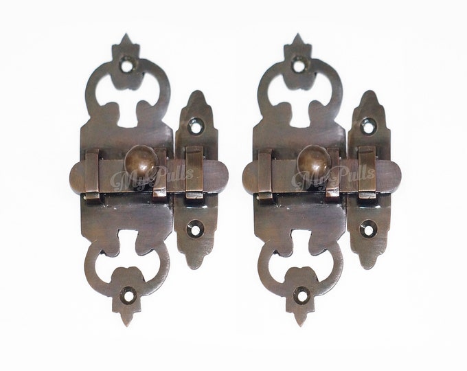 Set of 2 pcs Solid Brass Classic LATCH Lock Slot Dark Brown Finish Brass Fast Lock Door, Gate lock, Box Lock