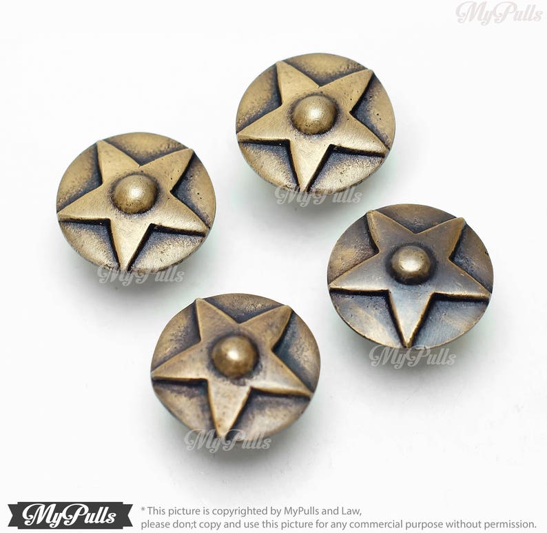 4 Pcs SOLID BRASS Texas Cowboy Medal Star Knobs Retro Etsy
