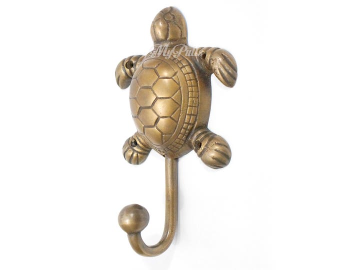5.95" inches 1 pcs SOLID BRASS Turtle Long Life Wall hook Strong Wall Mount Coat Hat Hooks