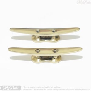 5.51&quot; Lot 2 pcs Solid brass Boat Cleat Hooks GOLD Finish | Bright Brass Nautical Boat Cleats Strong Wall hook Beach House Decor