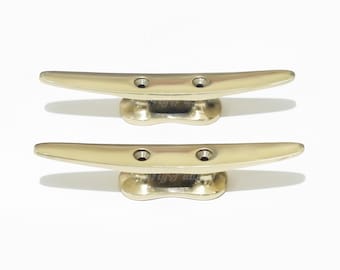5.51" Lot 2 pcs Solid brass Boat Cleat Hooks GOLD Finish | Bright Brass Nautical Boat Cleats Strong Wall hook Beach House Decor