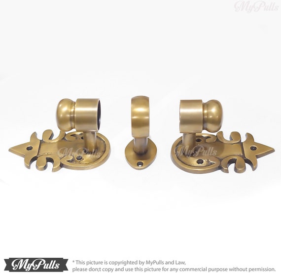 Set Solid Brass Classic Curtain Rods Finials Final Holder Etsy