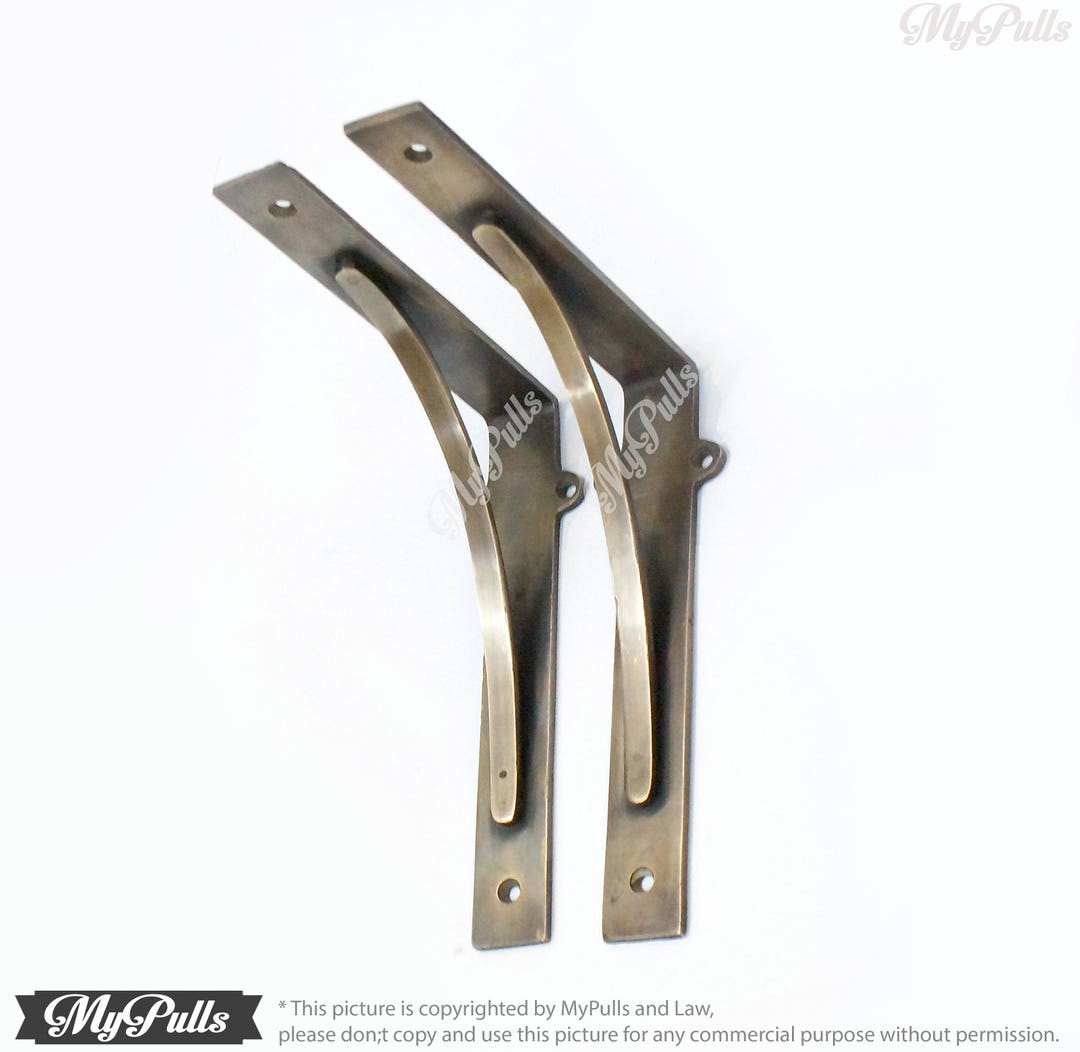 Set of 2 SOLID BRASS Wall Shelf Bracket Retro Industrial Floating