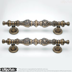 10.03&quot; inches Set of 2 pcs SOLID BRASS Detail Carving Classic Bar Handle Cabinet Drawer Dresser Pulls AC121