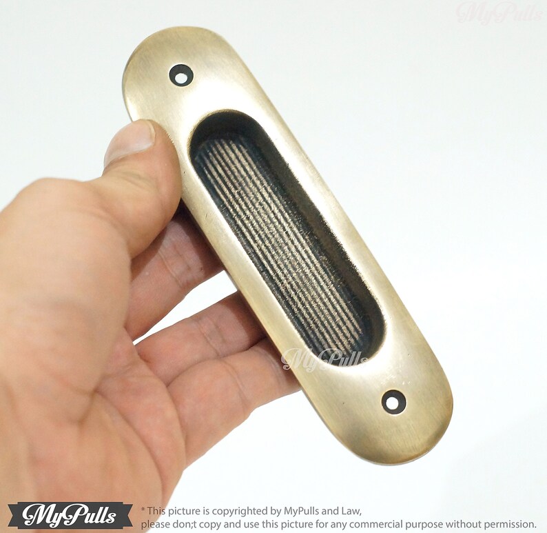5.78 2 pcs Solid Brass Baldwin FLUSH Pull Sliding Door Cabinet Brass Knob Drawer Handle