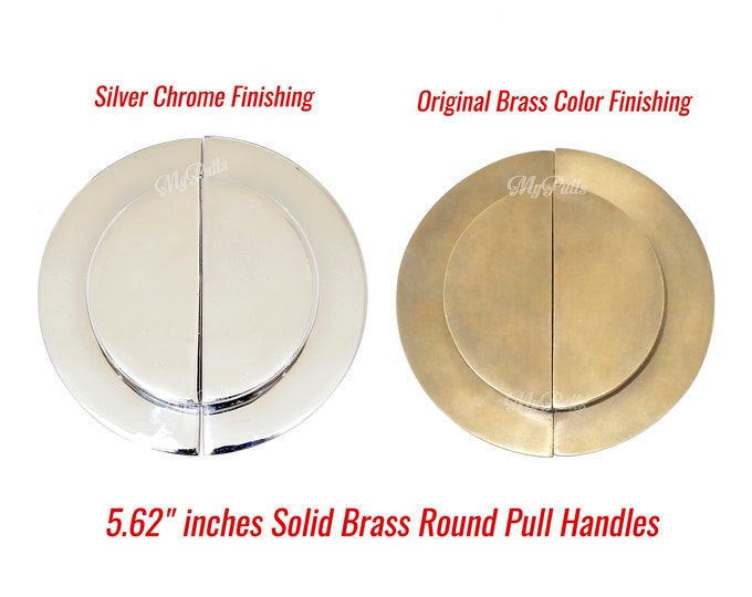 5.62" inches Solid Brass Silver Chrome Western Round Main Entry Door Pulls Door handles
