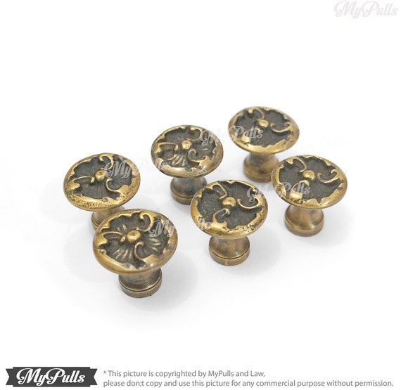 Lot Of 6 Pcs Brass Classic Pull Knobs Western Retro Cabinet Etsy