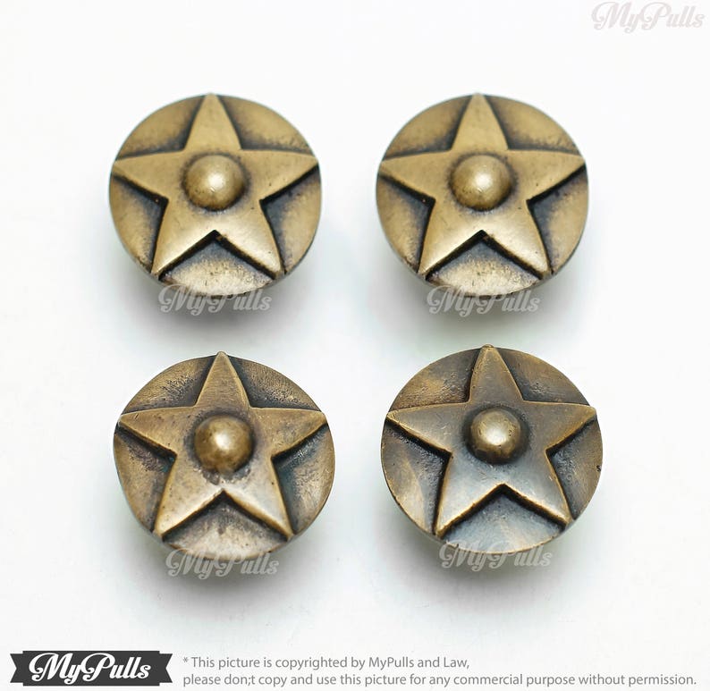 Solid brass Texas star knob pulls for drawers and cabinets