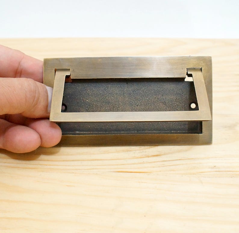 Antique brass rectangular flush pull handles for restoration