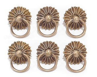 1.50" Solid Brass Retro Flower Round Pull knobs | Brass Cabinet Drawer Dresser Knob Pulls Handle