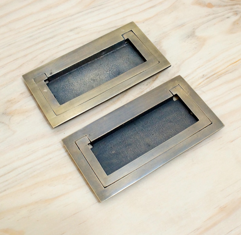 Heavy solid brass flush pull handles for vintage interior doors