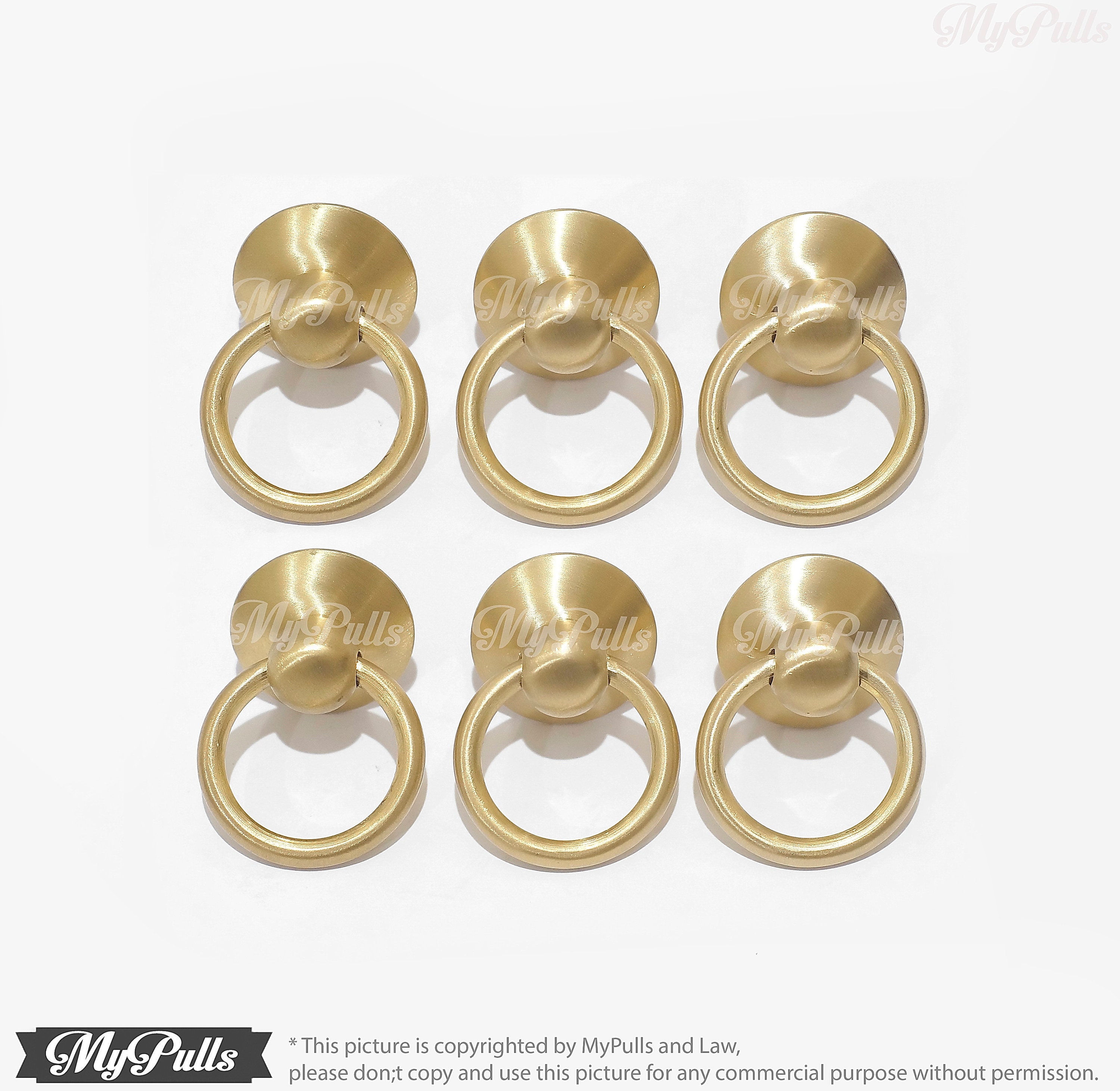 Brushed Brass Round Ring Pulls Drawer Dresser Solid Etsy