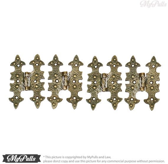 3 58 Set 4 Pcs Solid Brass Old Blacksmith Hinges Cabinet Drawer Dresser Box Door Hinge
