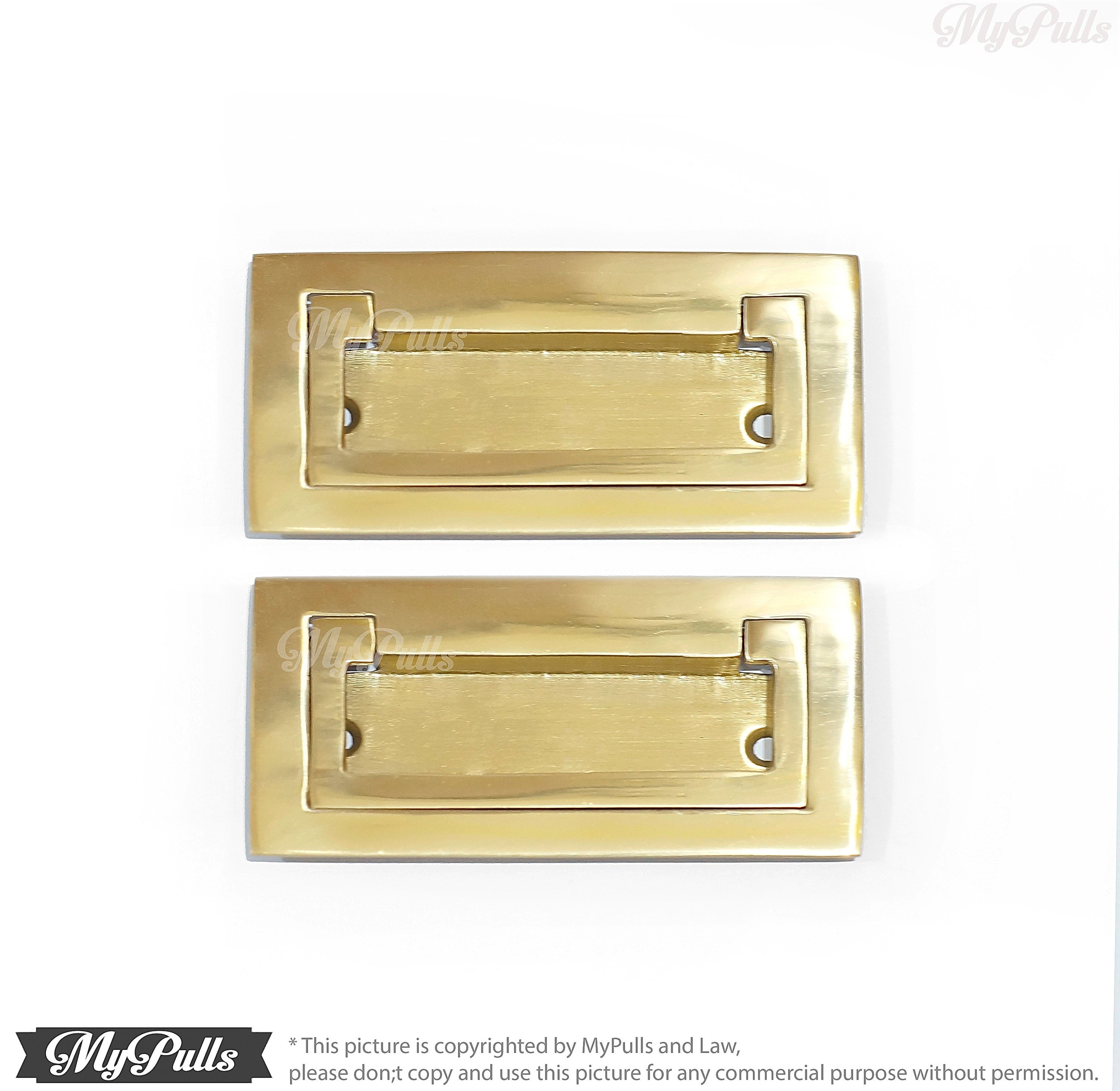 3.38" Set of 2 pcs Solid Brass Gold Finish Flush Lift Handle Pulls, Solid Brass Cabinet Knob, Drawer Pull Handle, Cupboard Door Pulls Handle