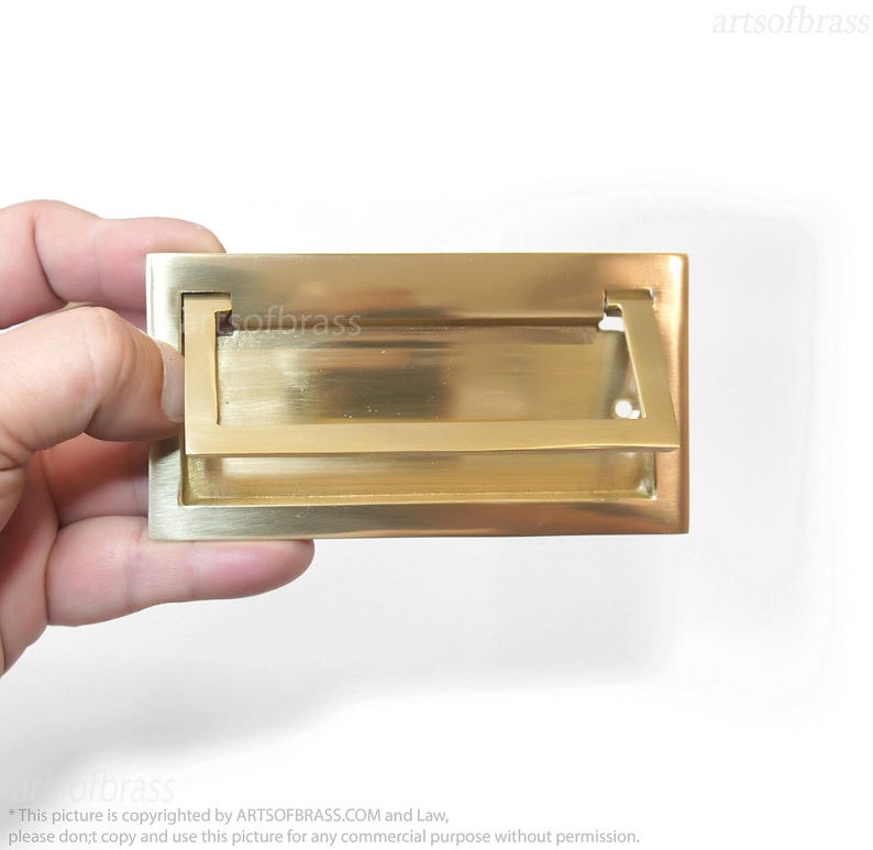 Rectangular solid brass pocket door pull handles set of two