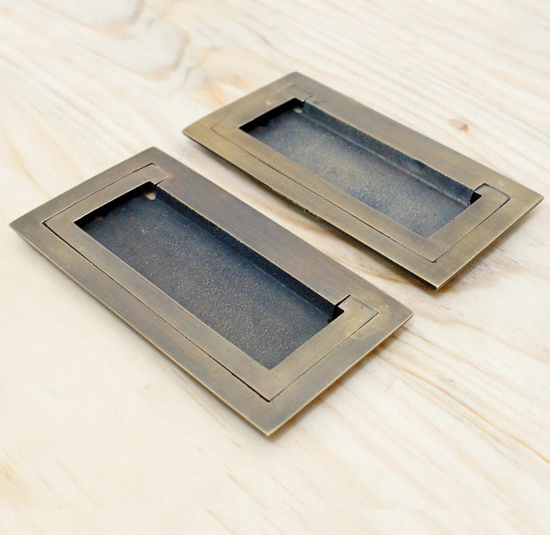 Vintage style solid brass flush pull handles set of 2