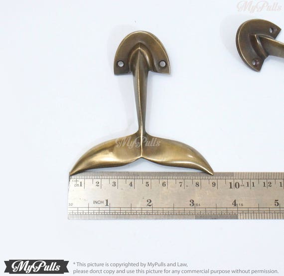 3.75 2 Pcs Solid Brass Whale Tail Hook Alaska Beluga Whale Tail Wall Hook  Strong Wall Mount Coat Hat Hook 