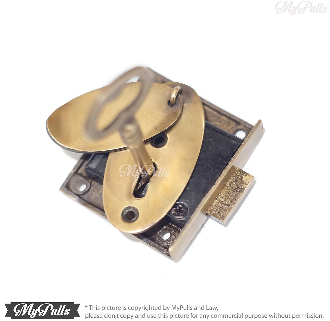 Solid Brass Key Lock Set With Brass Retro Oval With Cap Key Hole Cover