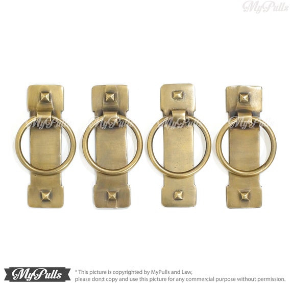 3.30" Inches Set of 4 Pcs Solid Brass Ring Pull Drawer Pull Handles | Dresser  Pull | Brass Cabinet Drawer Pulls - Etsy