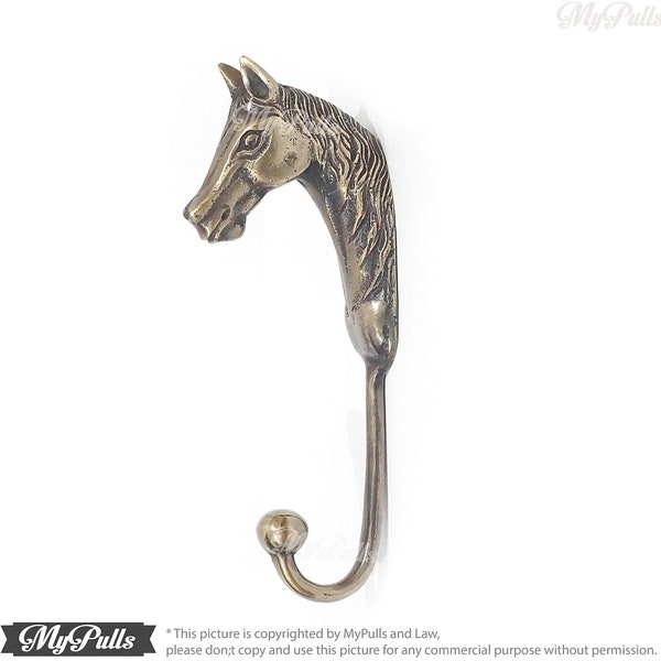 6.70" Solid Brass Horse Head Hook | Animal Horse wall hook Strong Wall Mount Coat Hat Hook