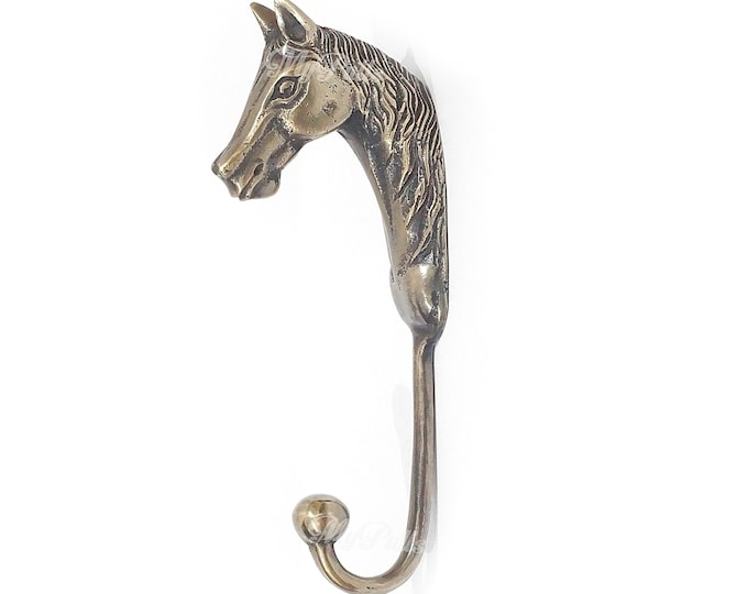 6.70" Solid Brass Horse Head Hook | Animal Horse wall hook Strong Wall Mount Coat Hat Hook
