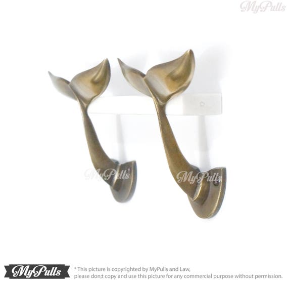 3.75 2 Pcs Solid Brass Whale Tail Hook Alaska Beluga Whale Tail