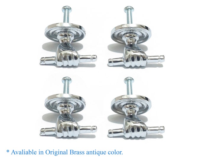 Set of 4 pcs Solid Brass Hand with stick Knob Pulls Handle | Silver Chrome and Antique Brass finish