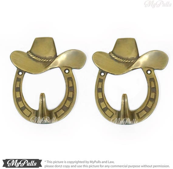 3.75 Inches Solid Brass Horseshoe Bay Hook With Cowboy Hat Wall Hook Strong  Wall Mount Coat Hat Hook Texas Cowboy Series 