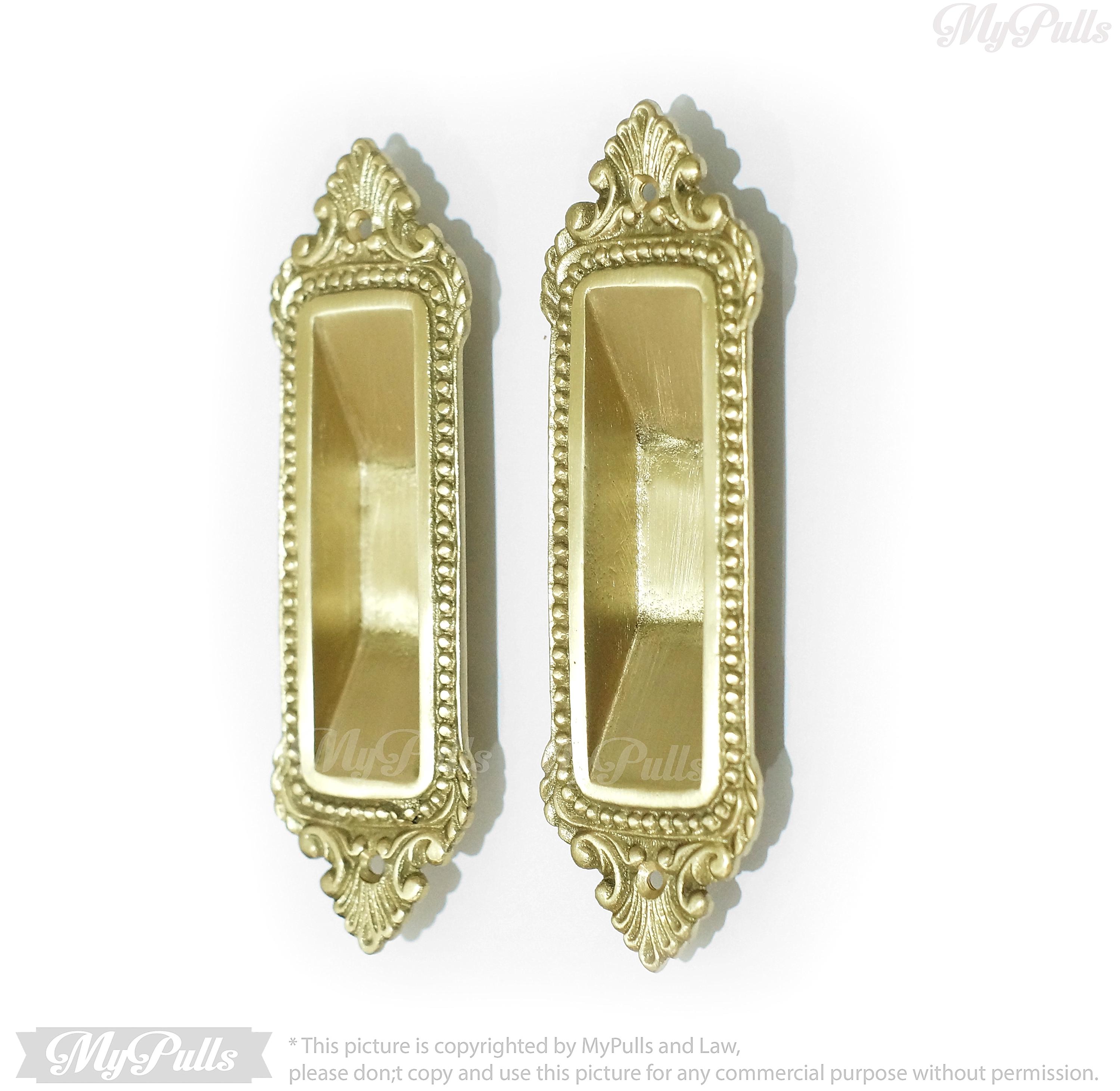 Solid Brass Sliding Pocket Door Handle - Elegant Victorian Design – 6.30 inch - Polished Finish