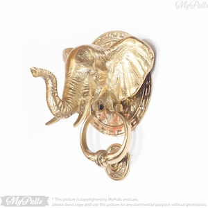 7.8" inches Solid Brass Elephant Door Knocker | Door wreath Hanger Decor - Gold finish