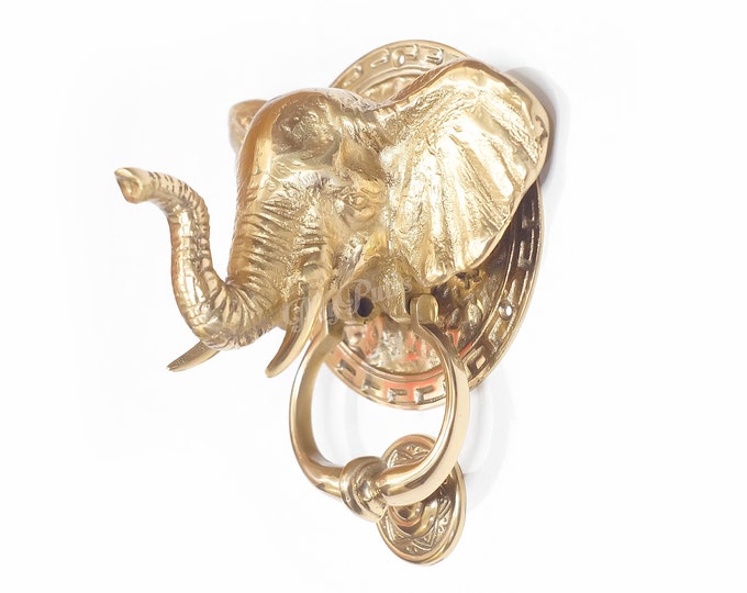 7.8" inches Solid Brass Elephant Door Knocker | Door wreath Hanger Decor - Gold finish