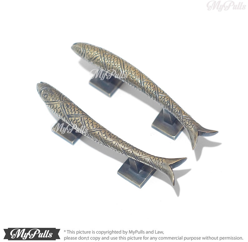 Set 2 Pcs Solid Brass Retro Fish Knob Pull | Solid Brass Fish Animal ...