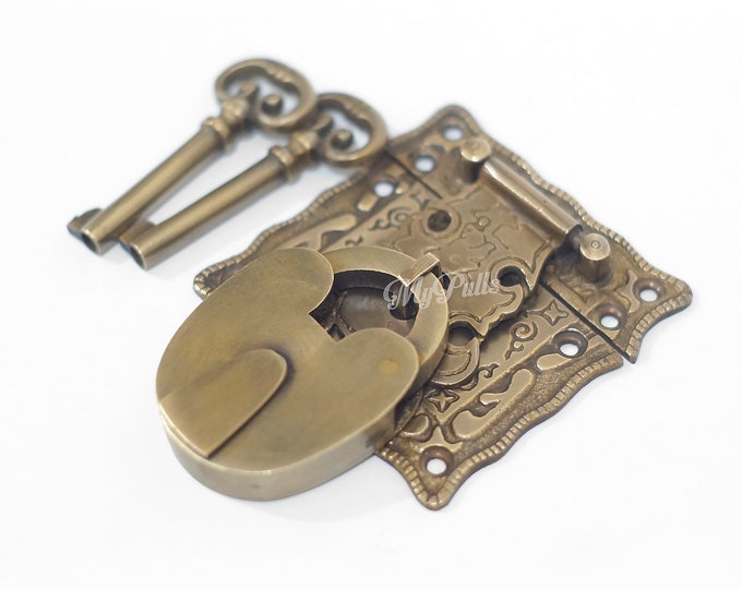 Solid Brass Old Padlock and engraved Latch | Classic cabinet, Box Brass latch and Lock